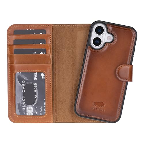 Solo Pelle Cognac Braun, Lederhülle kompatibel für iPhone 17 in 6.3 Zoll abnehmbare Hülle (2in1) inkl. Kartenfächer geeignet für MagSafe Zubehör Lifestyle