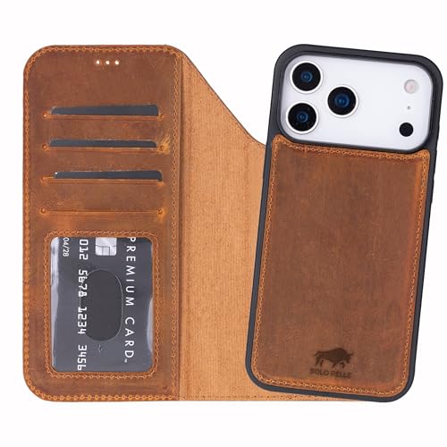 Solo Pelle Camel Braun Lederhülle kompatibel für iPhone 17 Pro Max in 6.9 Zoll abnehmbare Hülle (2in1) inkl. Kartenfächer geeignet für MagSafe Zubehör Lifestyle