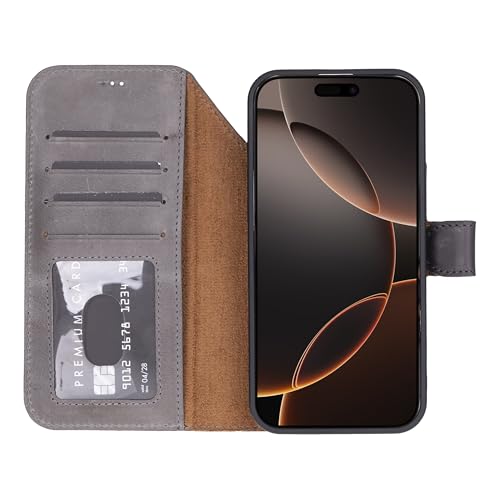 Solo Pelle Steingrau Lederhülle kompatibel für iPhone 17 Pro in 6.3 Zoll abnehmbare Hülle (2in1) inkl. Kartenfächer geeignet für MagSafe Zubehör