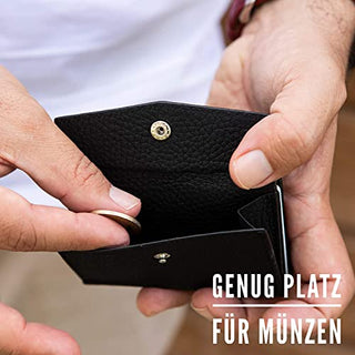 Solo Pelle NEU dünne Geldbörse | Kreditkartenetui | Leder Geldbörse Slim Wallet Portmonee | Geldbeutel mit RFID Schutz für bis zu 6-11 Karten Model: Merch mit Scheinfach + Kleingeldfach