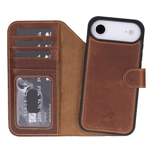 This Solo Pelle Camel Braun Lederhülle kompatibel für iPhone Air in 6.5 Zoll abnehmbare Hülle (2in1) inkl. Kartenfächer geeignet für MagSafe Zubehör Lifestyle