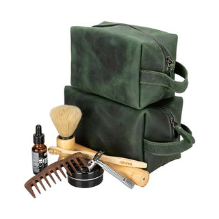Solo Pelle Kulturtasche/Reisetasche/Kosmetiktasche aus echtem Vintage Leder Mondo (Vintage Grün)
