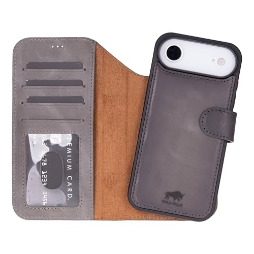 This Solo Pelle Steingrau Lederhülle kompatibel für iPhone Air in 6.5 Zoll abnehmbare Hülle (2in1) inkl. Kartenfächer geeignet für MagSafe Zubehör Lifestyle