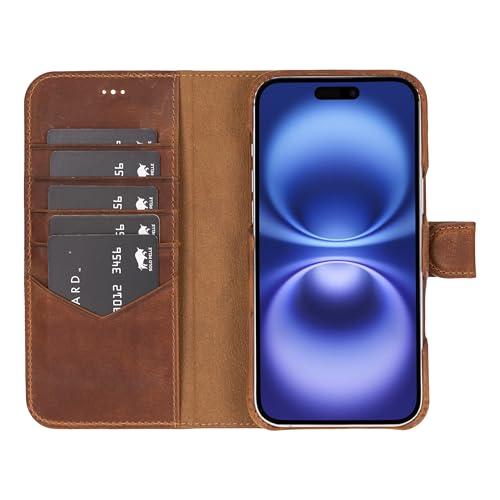 Solo Pelle Lederhülle kompatibel für iPhone 16 Plus in 6.7 Zoll abnehmbare Hülle (2in1) inkl. Kartenfächer geeignet für MagSafe Zubehör Camel Braun