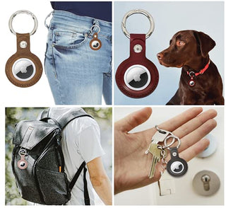 Solo Pelle Lederhülle kompatibel mit dem neuen AirTag 2021, AirTag Zubehör mit Schlüsselanhänger/Taschenanhänger/Kofferanhänger/Gepäckanhänger/Hundehalsband Anhänger