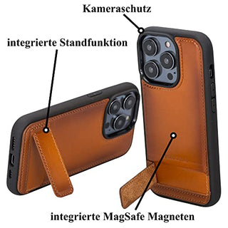 Solo Pelle Lederhülle für das iPhone 14 Pro in 6.1 Zoll Case Leder Hülle Ledertasche Backcover aus echtem Leder mit Standfunktion Stanford Base