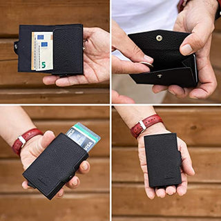 Solo Pelle NEU dünne Geldbörse | Kreditkartenetui | Leder Geldbörse Slim Wallet Portmonee | Geldbeutel mit RFID Schutz für bis zu 6-11 Karten Model: Merch mit Scheinfach + Kleingeldfach