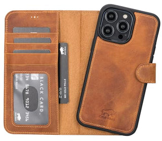 Solo Pelle Lederhülle kompatibel für iPhone 15 Pro Max in 6.7 Zoll abnehmbare Hülle (2in1) inkl. Kartenfächer für das original Apple iPhone 15 Pro Max in 6.7 (Camel Braun)