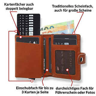 Solo Pelle Leder Geldbörse Q-Wallet mit integriertem Kartenetui für 15 Karten + Geldscheine geeignet | Kreditkartenetui mit RFID