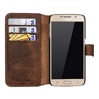 Solo Pelle "Wallet Ledertasche mit Aufstellfunktion & Kartenfächern (Samsung S6, Vintage Braun)