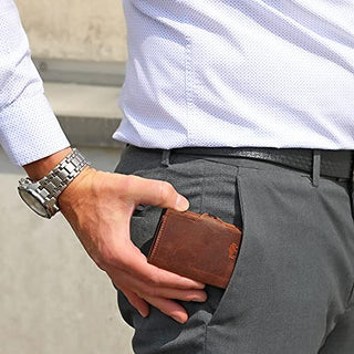 Solo Pelle NEU dünne Geldbörse | Kreditkartenetui | Leder Geldbörse Slim Wallet Portmonee | Geldbeutel mit RFID Schutz für bis zu 6-11 Karten Model: Merch mit Scheinfach + Kleingeldfach