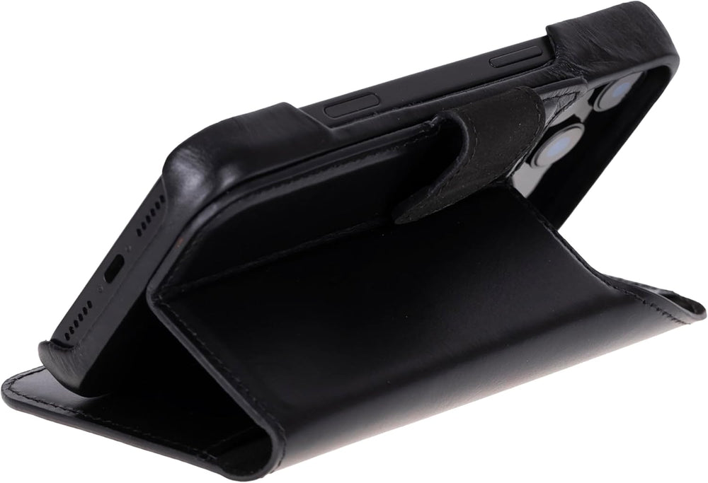 Solo Pelle Schwarz Lederhülle kompatibel für iPhone 17 Pro in 6.3 Zoll abnehmbare Hülle (2in1) inkl. Kartenfächer geeignet für MagSafe Zubehör
