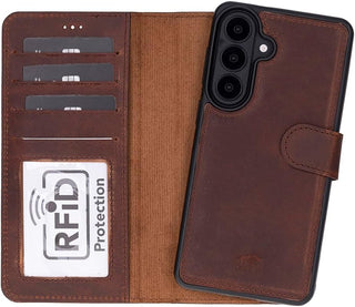 Solo Pelle Harvard Echtleder Hülle kompatibel mit Samsung Galaxy S26 Ultra - Magnetische 2 in 1 Wallet Handyhülle mit abnehmbarem Backcover, Kartenfächern & RFID Schutz - Vintage Braun