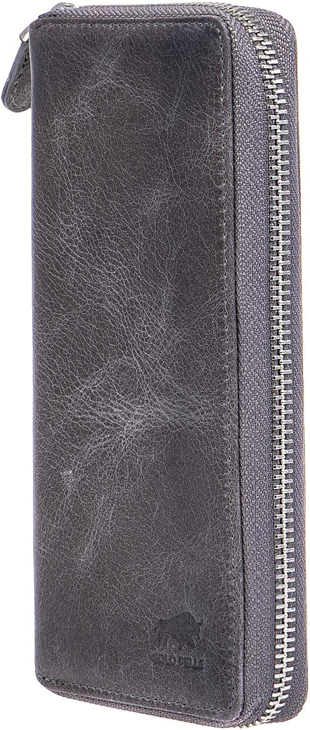 Solo Pelle " Universal Wallet passend für Apple iPhone 17 und Apple iPhone 11 bis 16 Pro Max und Geräte bis 7,1 Zoll Reiseetui I Geldbörse aus echtem Leder (Steingrau)
