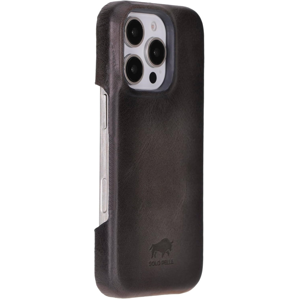 Solo Pelle Lederhülle für das iPhone 16 Pro Max in 6.9 Zoll Princeton Case Leder Hülle Ledertasche Backcover aus echtem Leder geeignet für MagSafe Zubehör Steingrau