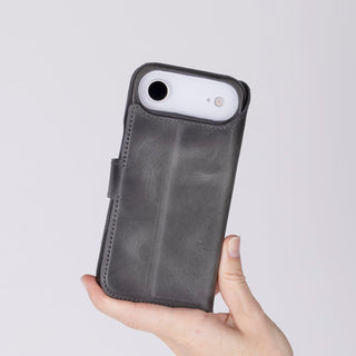 Solo Pelle Steingrau Lederhülle kompatibel für iPhone Air in 6.5 Zoll abnehmbare Hülle (2in1) inkl. Kartenfächer geeignet für MagSafe Zubehör