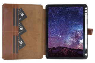 Solo Pelle magnetische abnehmbare Hülle Harvard geeignet für Apple iPad Pro 11 Zoll 2018 Hülle Leder Case aus echtem Leder. Unterstützt Pencil 2 und magnetisches Laden. (Cognac Braun Burned)