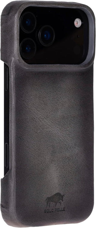 Solo Pelle Steingrau Lederhülle kompatibel für iPhone 17 Pro in 6.3 Zoll abnehmbare Hülle (2in1) inkl. Kartenfächer geeignet für MagSafe Zubehör