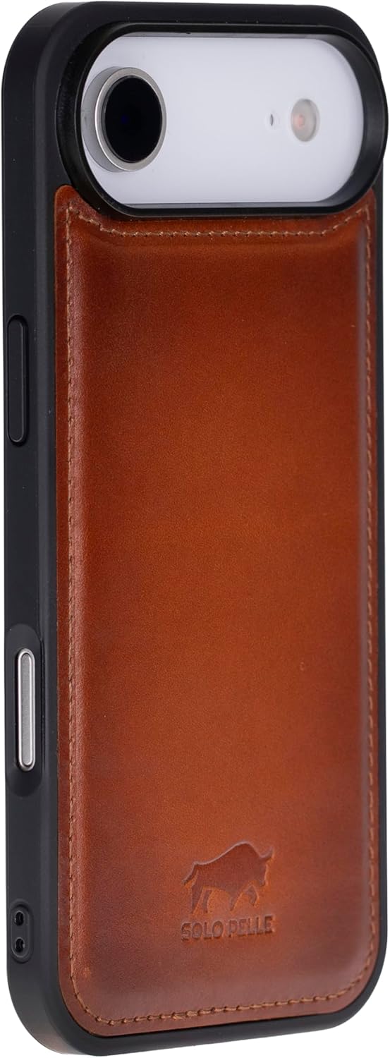 Solo Pelle Lederhülle für das iPhone Air in 6.5 Zoll Cognac Braun Stanford Case Leder Hülle Ledertasche Backcover aus echtem Leder geeignet für MagSafe Zubehör