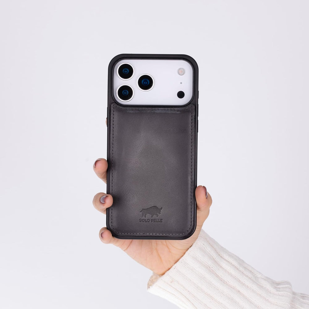 Solo Pelle Steingrau Lederhülle für das iPhone 17 Pro Max in 6.9 Zoll Stanford Case Leder Hülle Ledertasche Backcover aus echtem Leder geeignet für MagSafe Zubehör
