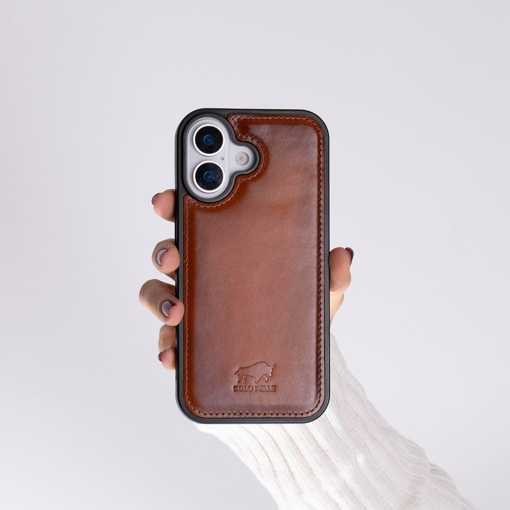 Cognac Braun Solo Pelle Lederhülle für das iPhone 17 in 6.3 Zoll Stanford Case Leder Hülle Ledertasche Backcover aus echtem Leder geeignet für MagSafe Zubehör