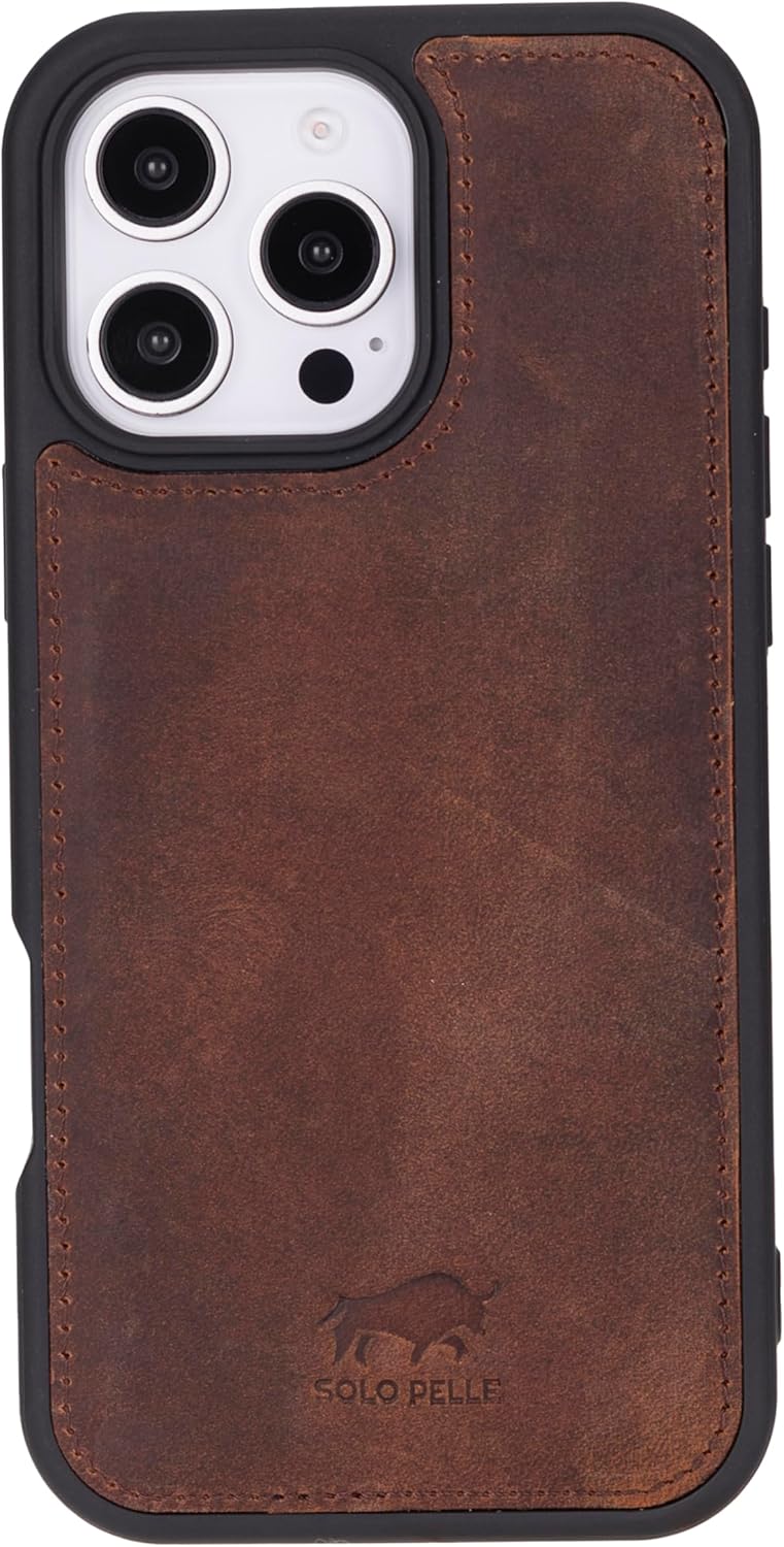 Solo Pelle Lederhülle für das iPhone 16 Pro Max in 6.9 Zoll Stanford Case Leder Hülle Ledertasche Backcover aus echtem Leder geeignet für MagSafe Zubehör Vintage Braun