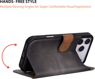 Solo Pelle Steingrau Lederhülle kompatibel für iPhone 17 Pro Max in 6.9 Zoll abnehmbare Hülle (2in1) inkl. Kartenfächer geeignet für MagSafe Zubehör