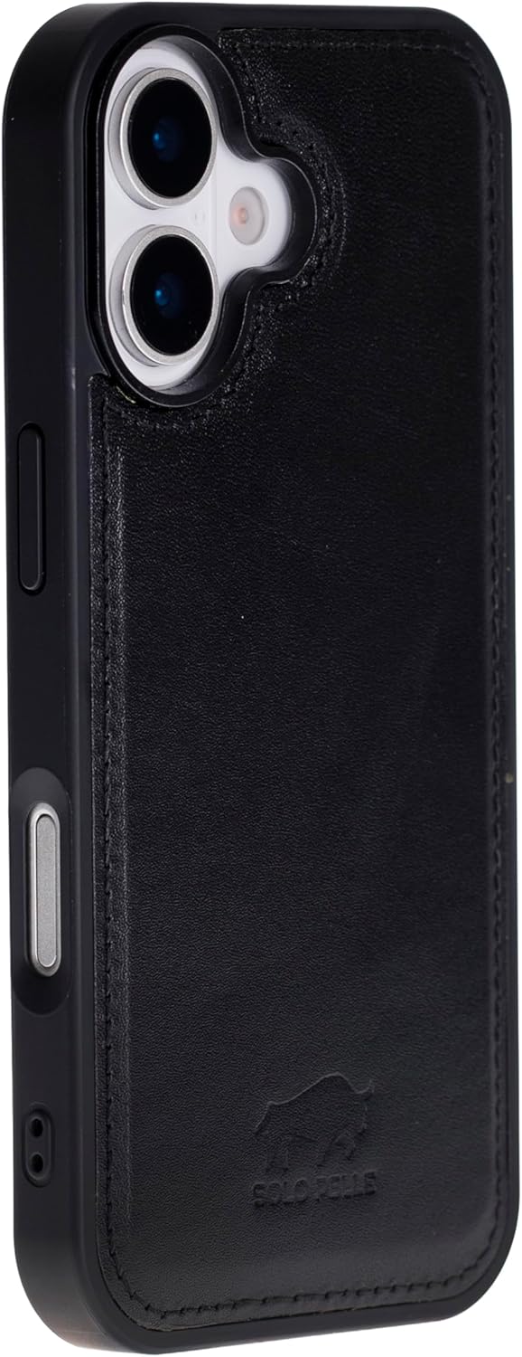 Schwarz Solo Pelle Lederhülle für das iPhone 17 in 6.3 Zoll Stanford Case Leder Hülle Ledertasche Backcover aus echtem Leder geeignet für MagSafe Zubehör
