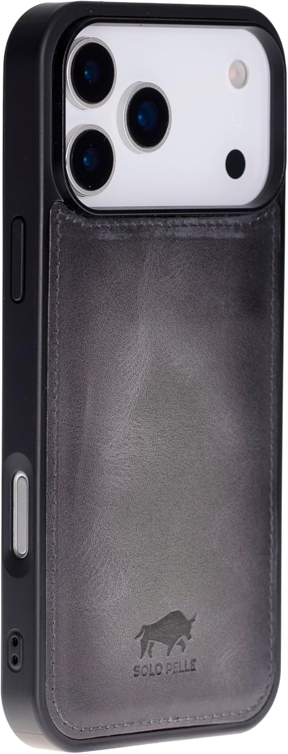 Solo Pelle Steingrau Lederhülle für das iPhone 17 Pro in 6.3 Zoll Stanford Case Leder Hülle Ledertasche Backcover aus echtem Leder geeignet für MagSafe Zubehör