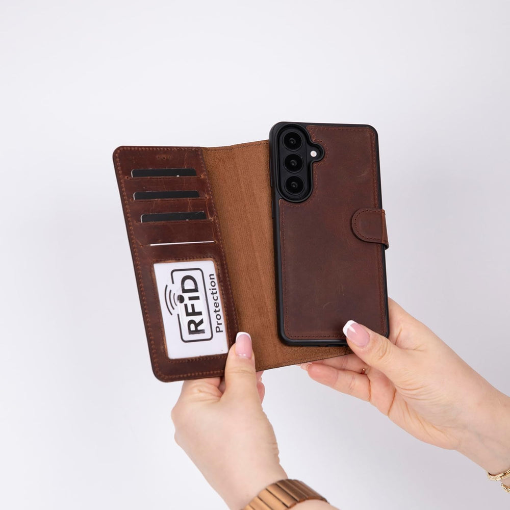 Solo Pelle Harvard Echtleder Hülle kompatibel mit Samsung Galaxy S26 Ultra – Magnetische 2 in 1 Wallet Handyhülle mit abnehmbarem Backcover, Kartenfächern & RFID Schutz – Vintage Braun