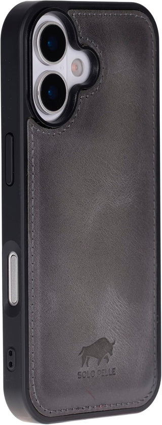 Steingrau Solo Pelle Lederhülle für das iPhone 17 in 6.3 Zoll Stanford Case Leder Hülle Ledertasche Backcover aus echtem Leder geeignet für MagSafe Zubehör
