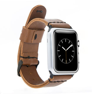 Solo Pelle Lederarmband Monaco für das Apple Watch Series 1-4 I Armband für das original Apple Watch 1, 2, 3 und 4 (42/44mm, Cognac Braun + Schwarze Naht + Spacegrau Adapter)