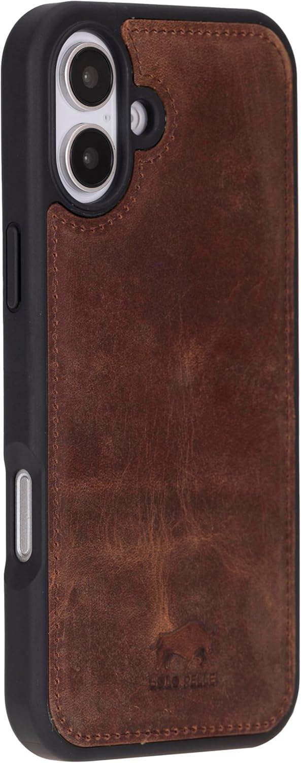 Solo Pelle Lederhülle für das iPhone 16 Plus in 6.7 Zoll Stanford Case Leder Hülle Ledertasche Backcover aus echtem Leder geeignet für MagSafe Zubehör Vintage Braun