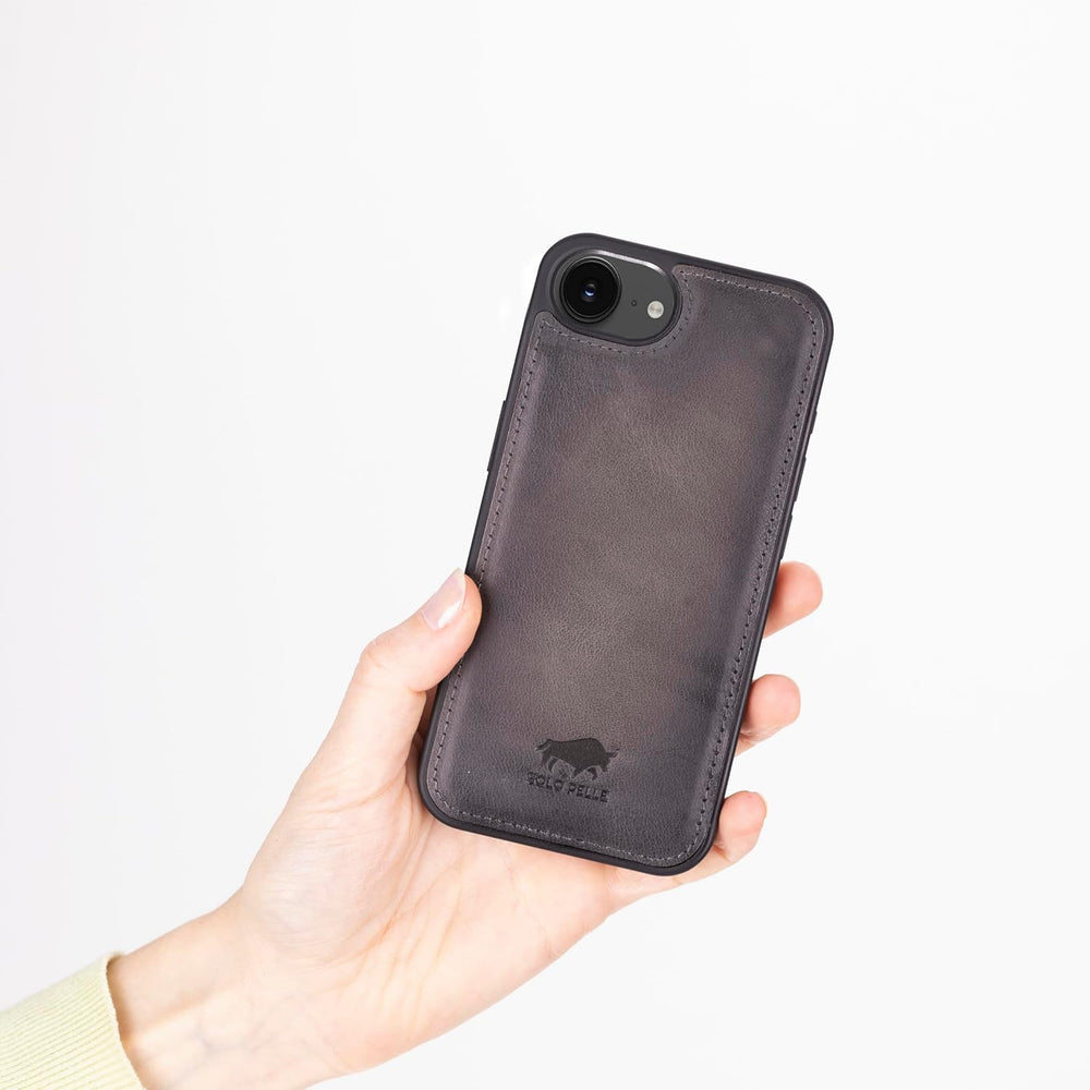 Solo Pelle Lederhülle für das iPhone 16e in 6.1 Zoll Steingrau Stanford Case Leder Hülle Ledertasche Backcover aus echtem Leder geeignet für MagSafe Zubehör