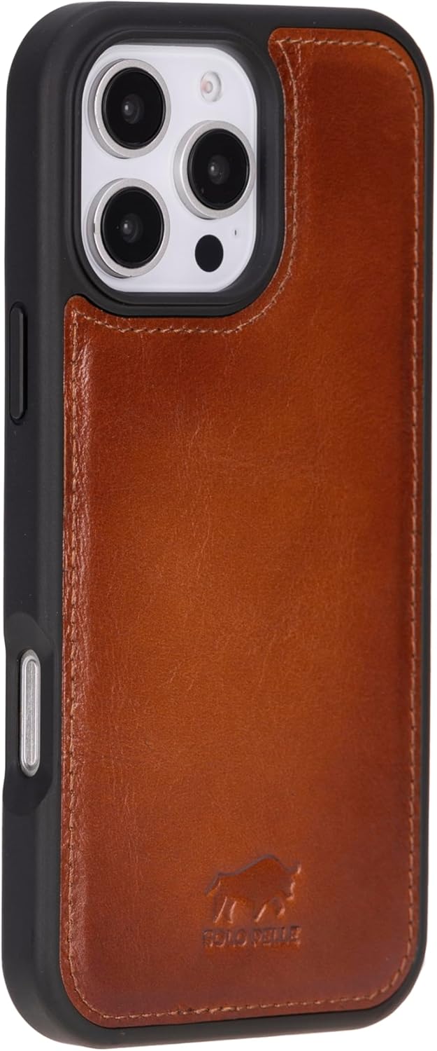Solo Pelle Lederhülle für das iPhone 16 Pro in 6.3 Zoll Stanford Case Leder Hülle Ledertasche Backcover aus echtem Leder geeignet für MagSafe Zubehör Cognac Braun