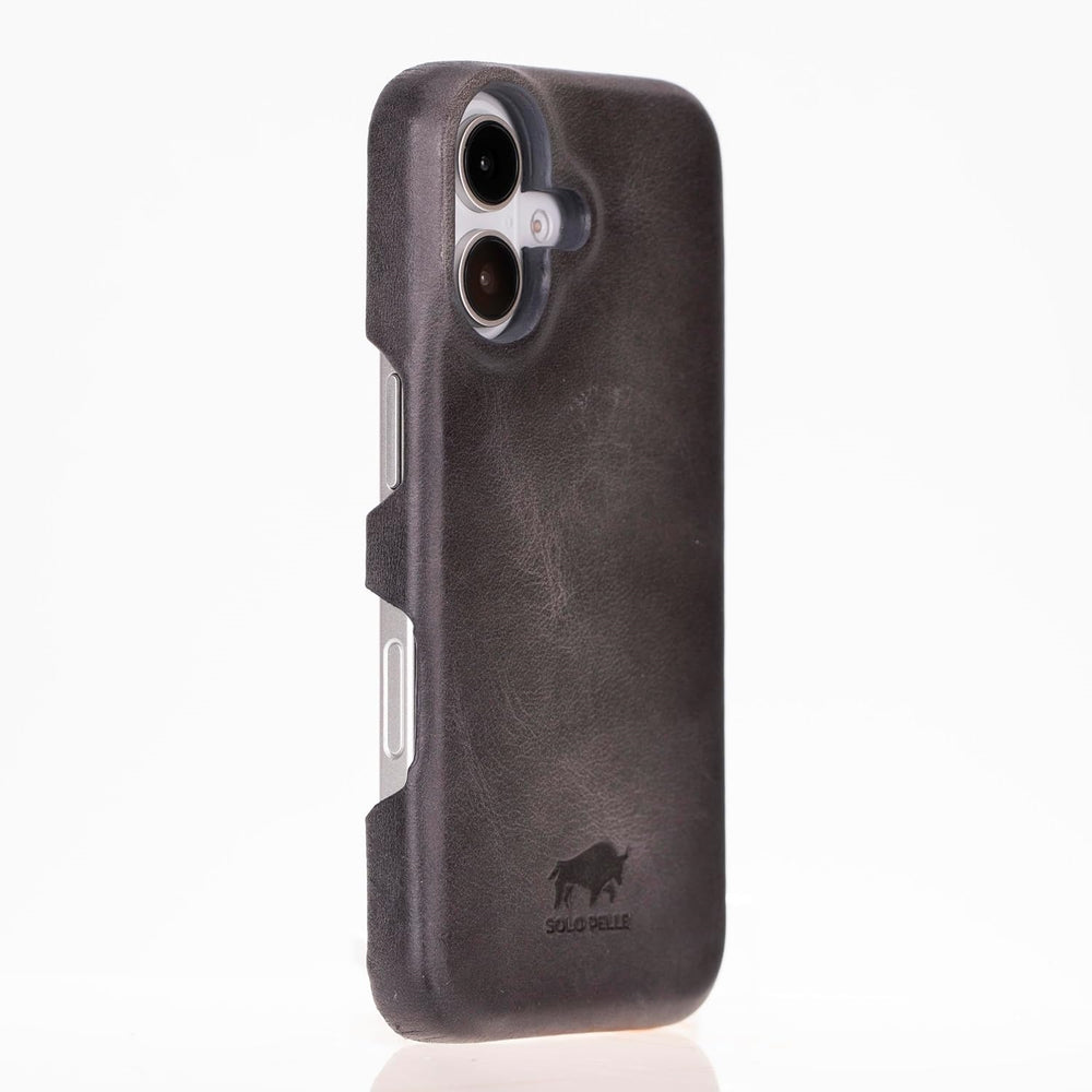 Solo Pelle Lederhülle für das iPhone 16 in 6.1 Zoll Princeton Case Leder Hülle Ledertasche Backcover aus echtem Leder geeignet für MagSafe Zubehör Steingrau