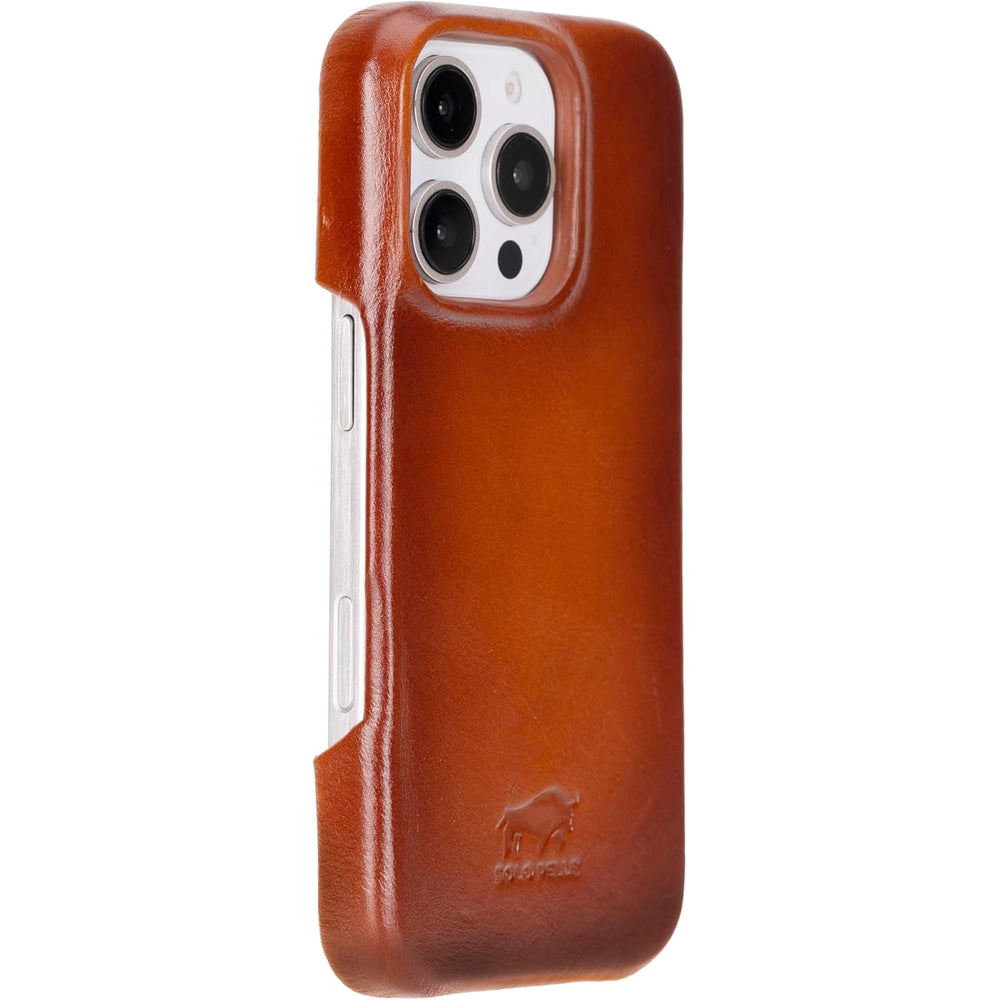 Solo Pelle Lederhülle für das iPhone 16 Pro in 6.3 Zoll Princeton Case Leder Hülle Ledertasche Backcover aus echtem Leder geeignet für MagSafe Zubehör Cognac Braun
