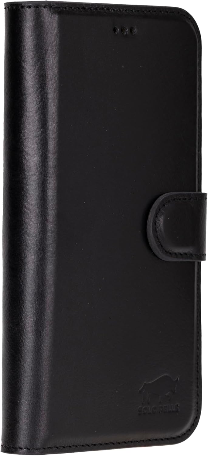 Solo Pelle Lederhülle kompatibel für iPhone 16 Pro in 6.3 Zoll abnehmbare Hülle (2in1) inkl. Kartenfächer geeignet für MagSafe Zubehör Schwarz