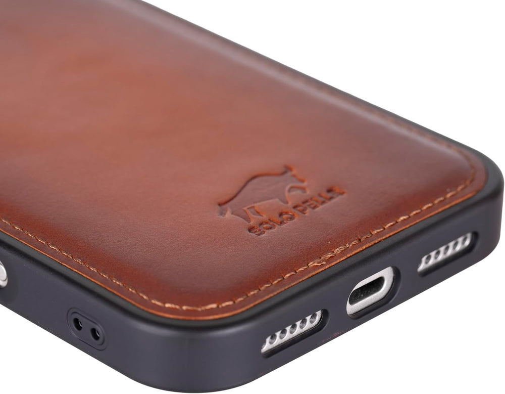 Solo Pelle Cognac Braun Lederhülle für das iPhone 17 Pro Max in 6.9 Zoll Stanford Case Leder Hülle Ledertasche Backcover aus echtem Leder geeignet für MagSafe Zubehör