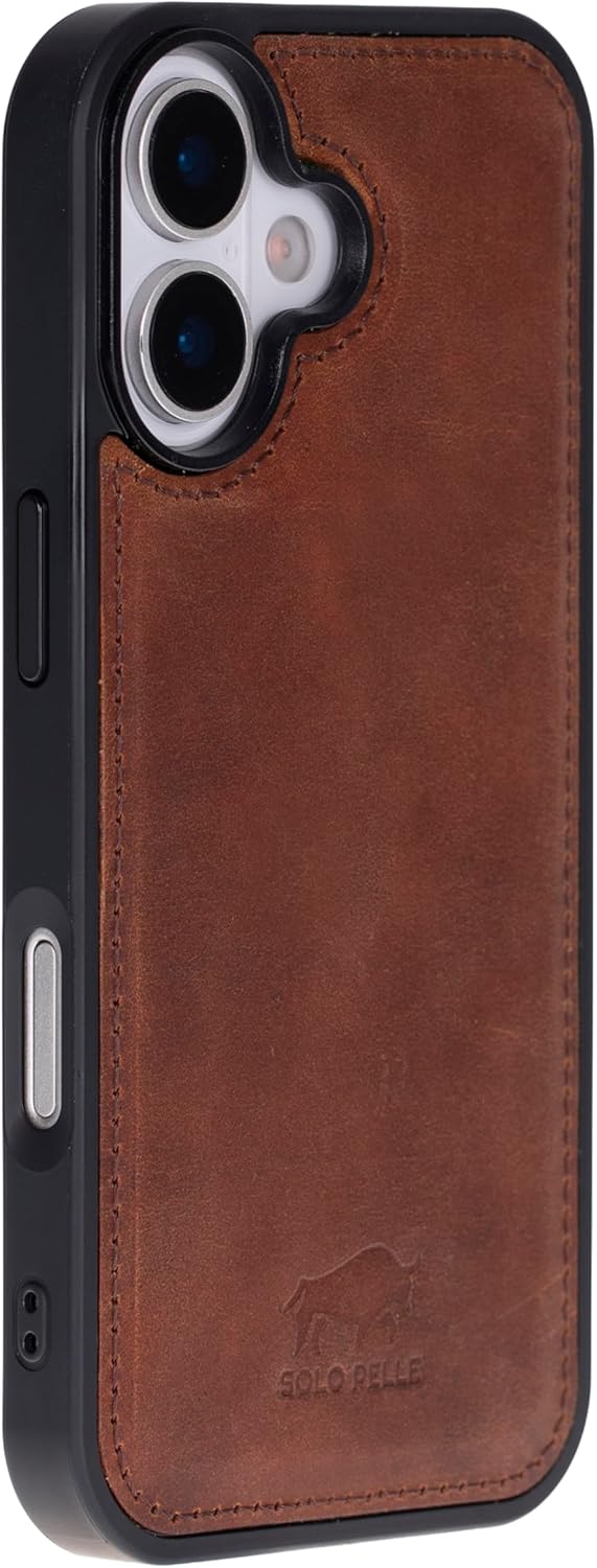 Vintage Braun Solo Pelle Lederhülle für das iPhone 17 in 6.3 Zoll Stanford Case Leder Hülle Ledertasche Backcover aus echtem Leder geeignet für MagSafe Zubehör