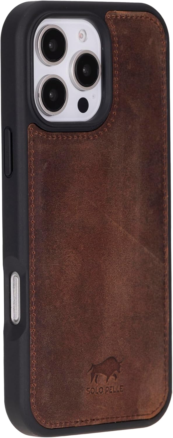 Solo Pelle Lederhülle für das iPhone 16 Pro in 6.3 Zoll Stanford Case Leder Hülle Ledertasche Backcover aus echtem Leder geeignet für MagSafe Zubehör Vintage Braun