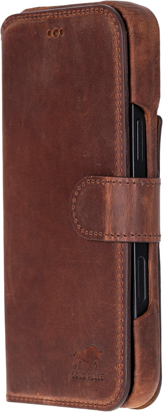 Solo Pelle Vintage Braun Lederhülle kompatibel für iPhone 17 Pro in 6.3 Zoll abnehmbare Hülle (2in1) inkl. Kartenfächer geeignet für MagSafe Zubehör