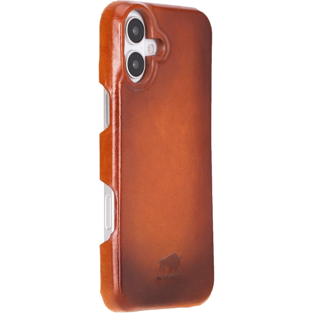 Solo Pelle Lederhülle für das iPhone 16 Plus in 6.7 Zoll Princeton Case Leder Hülle Ledertasche Backcover aus echtem Leder geeignet für MagSafe Zubehö Cognac Braun