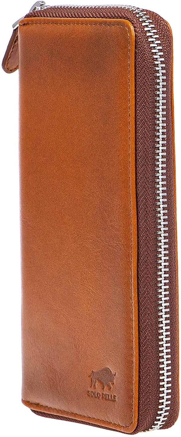 Solo Pelle " Universal Wallet passend für Apple iPhone 17 und iPhone 11 bis 16 Pro Max und Geräte bis 7,1 Zoll Reiseetui I Geldbörse aus echtem Leder (Cognac Braun Effekt) Maß: 8,8cm x 18cm x 2,3cm