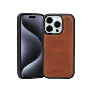 Solo Pelle Lederhülle für das iPhone 15 Pro in 6.1 Zoll Stanford Case - Cognac Braun