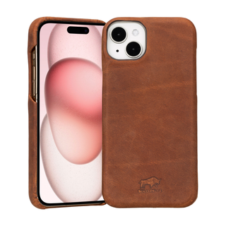 Solo Pelle Lederhülle für das iPhone 15 Plus in 6.7 Zoll Princeton Case - Cognac Braun