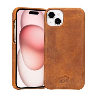 Solo Pelle Lederhülle für das iPhone 15 Plus in 6.7 Zoll Princeton Case - Cognac Braun