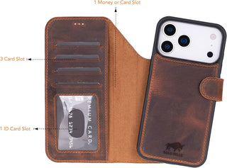 Solo Pelle Vintage Braun Lederhülle kompatibel für iPhone 17 Pro Max in 6.9 Zoll abnehmbare Hülle (2in1) inkl. Kartenfächer geeignet für MagSafe Zubehör