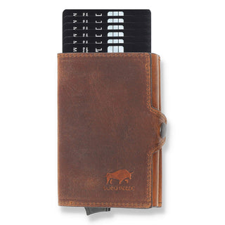 Solo Pelle Kartenetui | Kreditkartenetui | Leder Geldbörse Slim Wallet Portmonee | Geldbeutel mit RFID Schutz für bis zu 6-11 Karten Model: Mech (Vintage Braun mit Scheinfach + Münzfach)