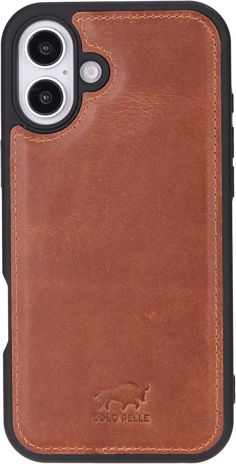Solo Pelle Lederhülle für das iPhone 16 Plus in 6.7 Zoll Stanford Case Leder Hülle Ledertasche Backcover aus echtem Leder geeignet für MagSafe Zubehör Camel Braun